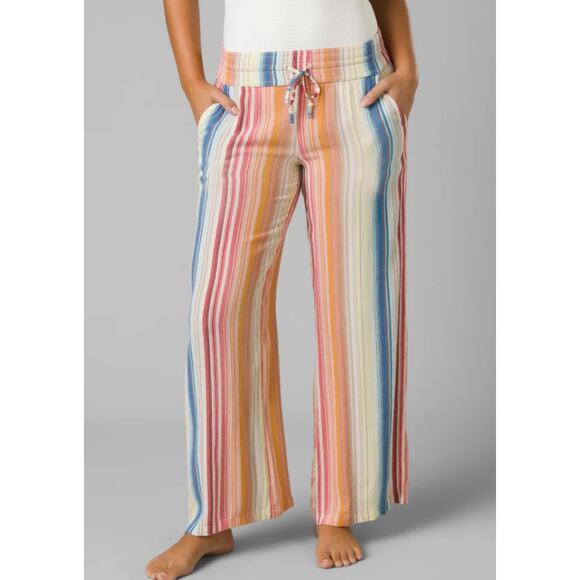 Prana Other - PRANA Women's Fernie Beach Pants Medium Gold Baja Stripe Wide Leg Mid Rise NWT